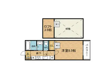 CASA BIANCA(1K/2階)の間取り写真