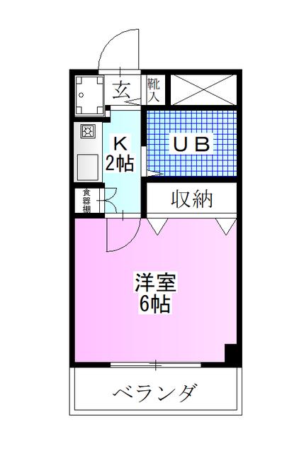 ベルマンション(1K/2階)の間取り写真