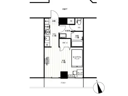 グランディオーゼナガノ(1K/7階)の間取り写真