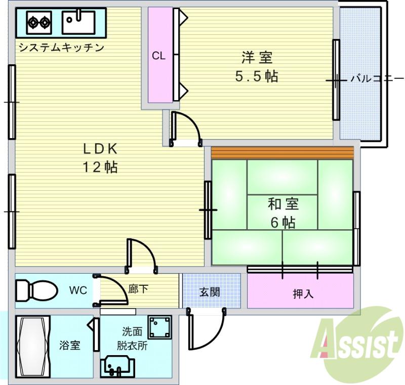 本町北パークハイム1(2LDK/3階)の間取り写真