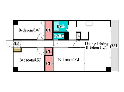 スカール十日市(3LDK/3階)の間取り写真