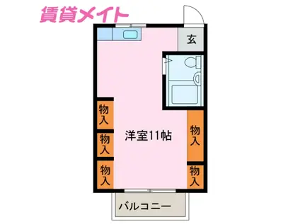 ホワイトハウスB(ワンルーム/2階)の間取り写真