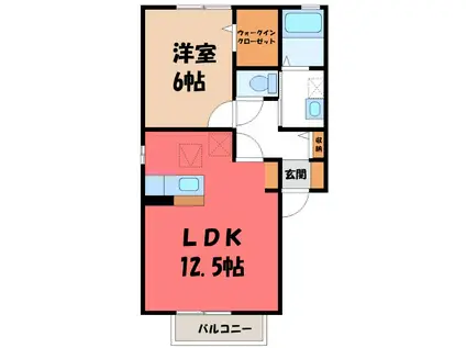 グランドールB(1LDK/1階)の間取り写真