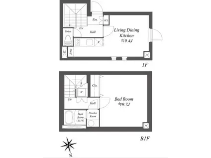 LEGALAND早稲田鶴巻町(1LDK/1階)の間取り写真