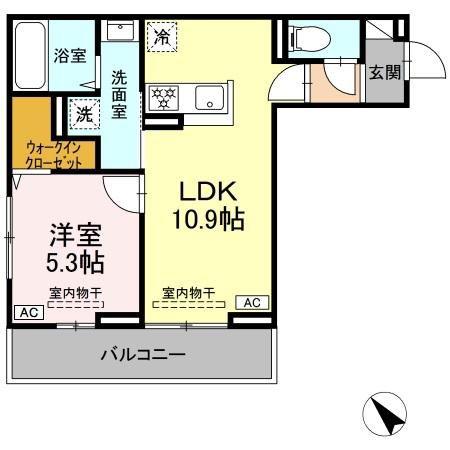 ディアライズ北山(1LDK/1階)の間取り写真