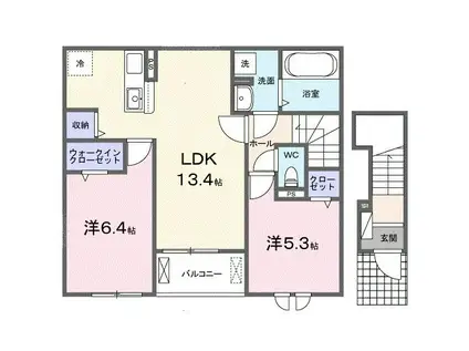 カーサ・リンドペローI(2LDK/2階)の間取り写真