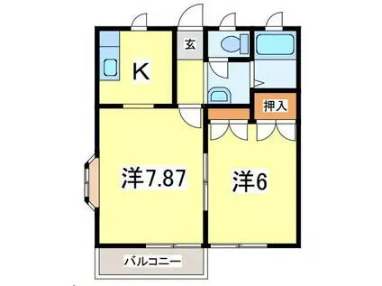 サニーサイドI(1LDK/2階)の間取り写真