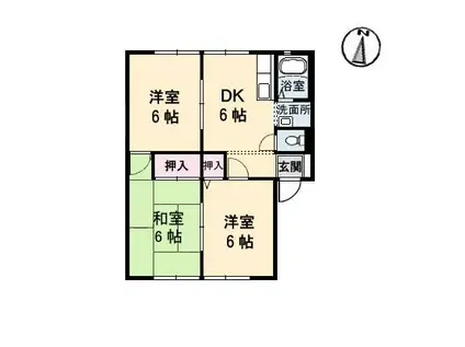 グリーンヒルズ泉川 C棟(3DK/1階)の間取り写真