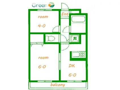 ワコーレエレガンス秦野(2DK/2階)の間取り写真