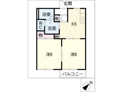 セントリバーハイツ千代崎B棟(2K/2階)の間取り写真