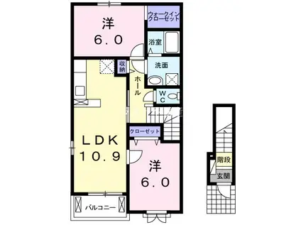 PRESSO RIVER M(2LDK/2階)の間取り写真