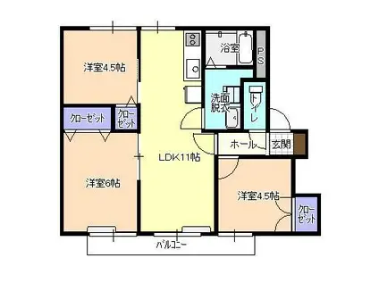 パール東根(3LDK/3階)の間取り写真