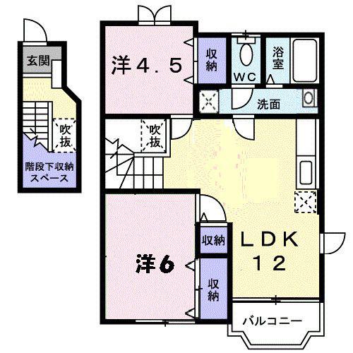 サンウエストヒルズD(2LDK/2階)の間取り写真