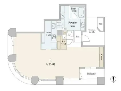 センチュリーパークタワー(1K/6階)の間取り写真