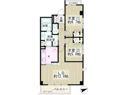 ピュアステージ千歳船橋(2LDK/4階)の間取り写真