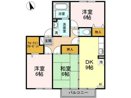 グランルミエールB棟(3DK/2階)の間取り写真