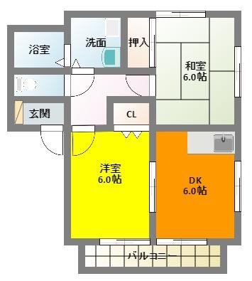 JOY河輪(2DK/2階)の間取り写真