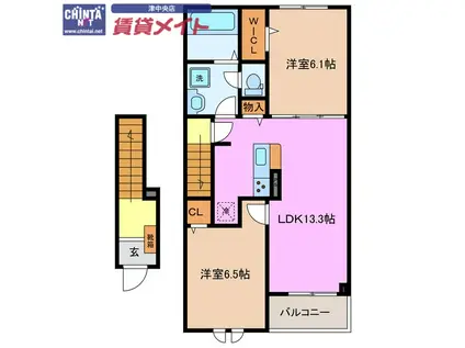 シェルト クレーテ津 B(1LDK/2階)の間取り写真