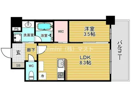 リヴェント難波ウエスト(1LDK/2階)の間取り写真