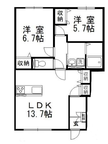 ラ・ペジブルC(2LDK/1階)の間取り写真