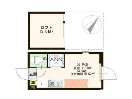 ハーモニーテラス野沢II(ワンルーム/2階)の間取り写真