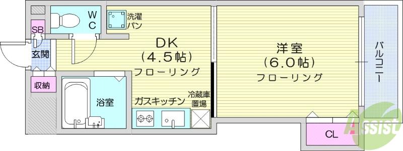 第2後藤ビル(1DK/6階)の間取り写真