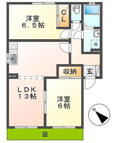 パルクプレッソB棟(2LDK/1階)の間取り写真