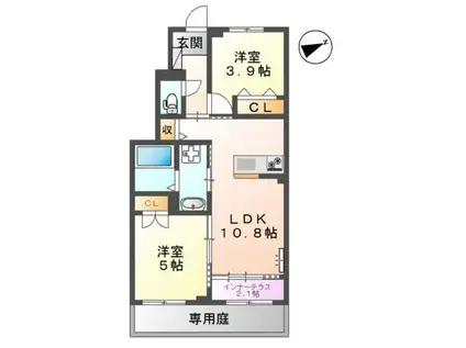 メープルガーデンI(2LDK/1階)の間取り写真