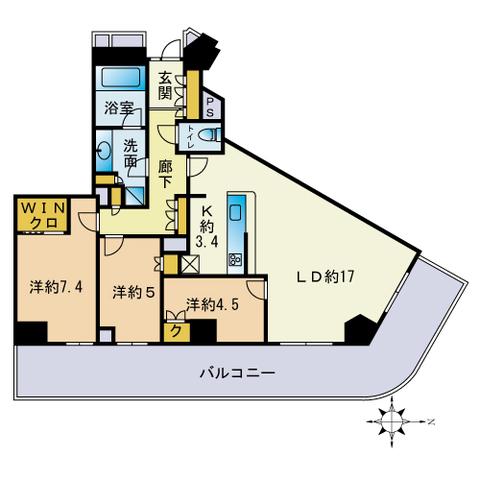 ザ・パークハウス福岡タワーズウエスト(3LDK/2階)の間取り写真