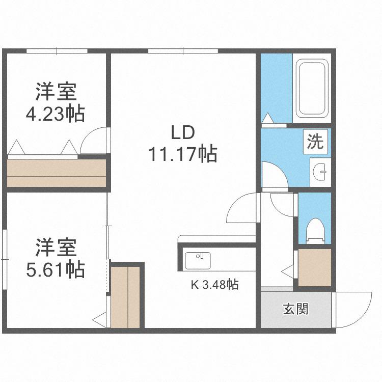 ヴォーネン幌西(2LDK/1階)の間取り写真