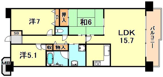 ジェームス山ヒルズ3番館(3LDK/9階)の間取り写真