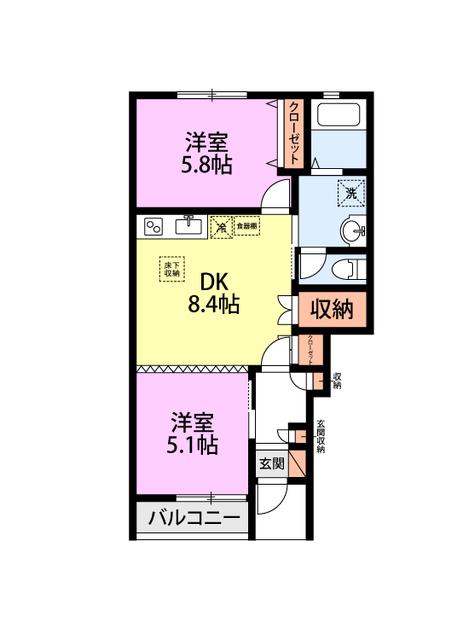 サンフィールスクウェア(2DK/1階)の間取り写真