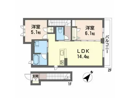 シャーメゾン ゆず(2LDK/2階)の間取り写真