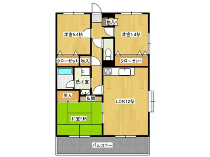 ビューテラス那珂川(3LDK/2階)の間取り写真