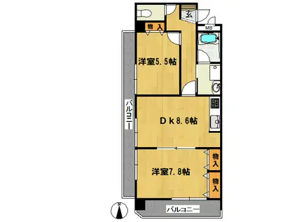 コンフォート(2DK/4階)の間取り写真