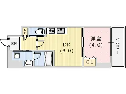 プレジオ日暮通(1DK/12階)の間取り写真