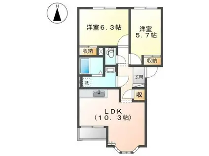 プランドール小池原(2LDK/2階)の間取り写真