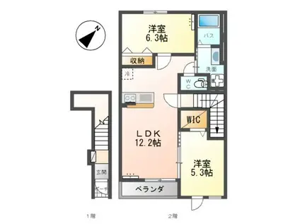 カーサ エドウイン(2LDK/2階)の間取り写真