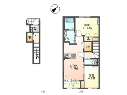 小田渕町2丁目アパート(2LDK/2階)の間取り写真