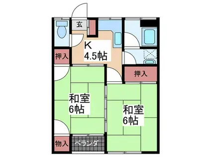 溝手アパート(2K/2階)の間取り写真