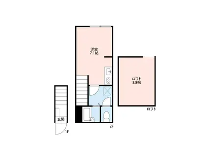 アザーレパッシオ中河原(ワンルーム/2階)の間取り写真