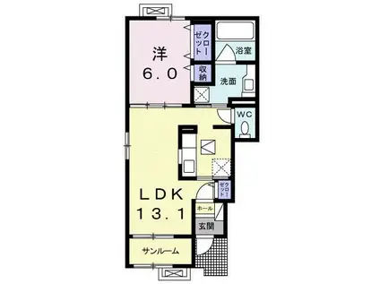 ウインベル N2(1LDK/1階)の間取り写真