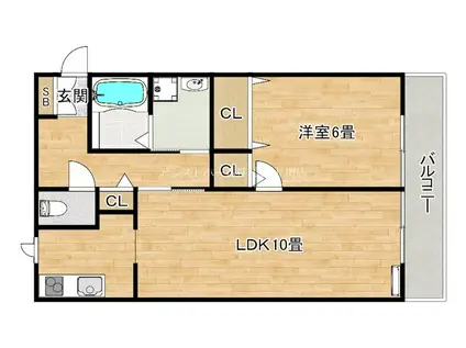 ロイヤルコート上野芝(1LDK/1階)の間取り写真