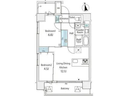 エンテヴィレ南麻布(1LDK/7階)の間取り写真
