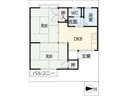 プレジール黒川B(2DK/1階)の間取り写真