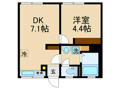 シティハイムくぬぎやま(1DK/1階)の間取り写真