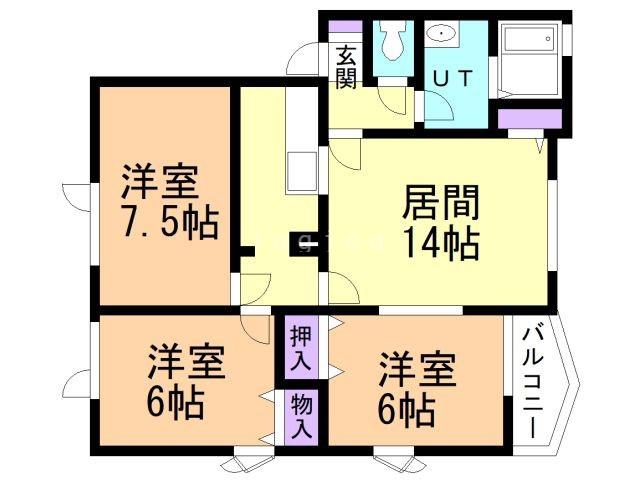 クイーンズパーク青葉C棟(3LDK/2階)の間取り写真