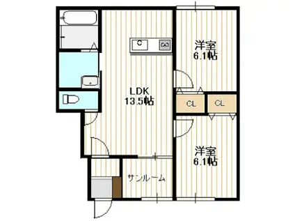 友田アパート(2LDK/1階)の間取り写真