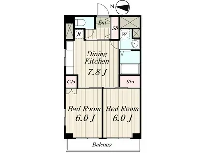 氷川台ハイツかすが(2DK/2階)の間取り写真