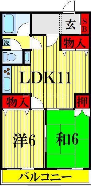 大地屋ビル(2LDK/2階)の間取り写真
